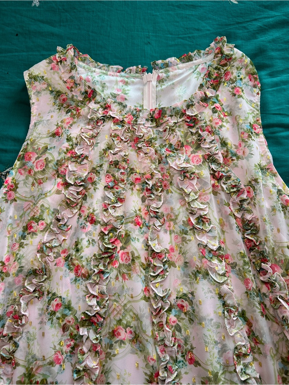 Pink Floral Formal Dress with Ruffles - Picture 3 of 8